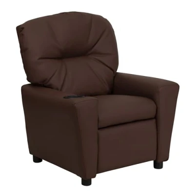 Abbildung von Flash Furniture Lehnsessel für Kinder, modern, mit Becherhalter, Leder, braunes LeatherSoft, 1 Stück