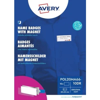 Abbildung von Badgepoint polar20 Namensschilder (68x22mm, 10 Schilder mit Magnet, verdrehsicher, Druckbogen für Namenskarten und Vorlagen zum Bedrucken, magnetische Kleidung) edelstahl matt