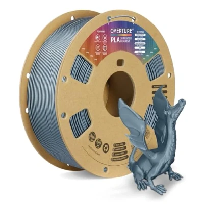Abbildung von OVERTURE Filament PLA 1.75mm Aufgerüstet, 3D Drucker 1kg Spule (2.2 LBS), Maßgenauigkeit +/ 0.02mm (Metallic Grau)