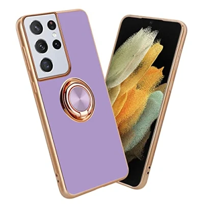 Abbildung von Cadorabo Hülle kompatibel mit Samsung Galaxy S21 Ultra Schutzhülle TPU Silikon Case Ring Design Kameraschutz Slim Kratzfest Gummi Rundumschutz für in Lila