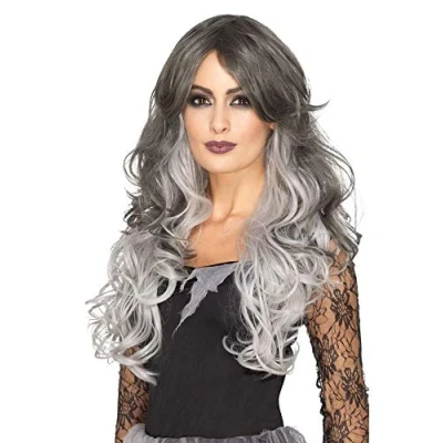 Abbildung von shoperama Deluxe Damen Langhaar Perücke Hitzebeständig Gothic Braut Vampir Hexe Geisterbraut Vampirin Halloween Haare Locken Balayage
