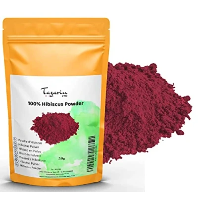 Abbildung von 50g Hibiskusblüten Pulver Gemahlen Hibiskus 100% Natürlich, Rein und Ohne Zusatzstoffe Tazarin Ltd