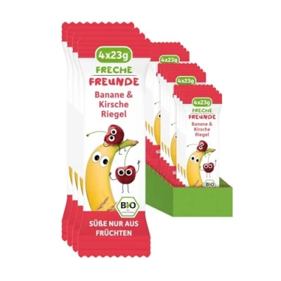 Abbildung von FRECHE FREUNDE Bio Frucht Riegel Banane &amp; Kirsche, Frecher Kindersnack ab 1 Jahr, ohne Zuckerzusatz, vegan, laktosefrei, 6er Pack, 6 x (4 23 g)