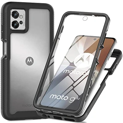 Abbildung von XINNI Hülle für Motorola Moto G32, 360 Grad Stoßfeste Schutzhülle mit Integriertem Bildschirmschutz, Robuster Bumper Outdoor Full Body Case, Schwarz