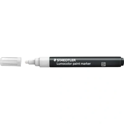 Abbildung von STAEDTLER Acrylmarker Lumocolor, weiß, deckende, permanente Acryltinte, wisch und wasserfest, für helle dunkle Oberflächen, Linienbreite 2,4 mm, geruchsarm, 10 Acrylmarker, 349 0