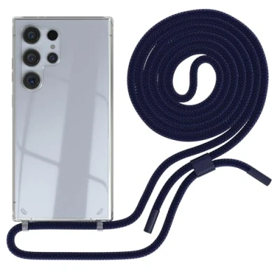 Abbildung von EAZY CASE Handykette kompatibel mit Samsung Galaxy S24 Ultra dünne Handyhülle für Hülle Band als Fallschutz Kette zum Umhängen transparente Silikon in Nacht Blau