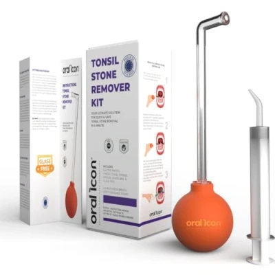 Abbildung von Oral Icon® Kit zur Entfernung von Mandelsteinen Mandelsteine in 1 Minute entfernen Enthält Saugepipette Mandelsteinspritze Medizinische Qualität frei BPA &amp; Glas Frischer Atem