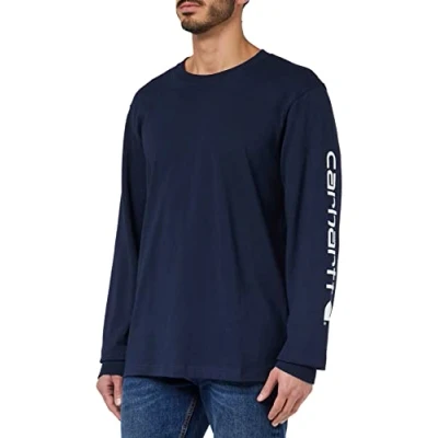 Abbildung von Carhartt Herren Lockeres, Schweres, Langärmliges T Shirt mit Logo grafik auf dem Ärmel , Marineblau, M