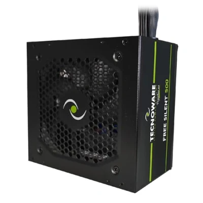Abbildung von Tecnoware Power Systems ATX Netzteil 500, Ultrasilent 12 cm Lüfter, Überspannungsschutz, 2x SATA, 1x 24 polig, 12V 4+4 Molex, Schwarz, Größe 500