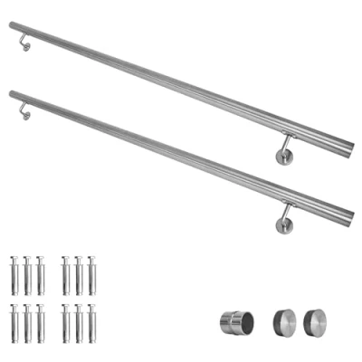 Abbildung von V2Aox Handlauf Treppengeländer aus Edelstahl, Durchmesser: 4,2 cm, Rostfrei &amp; Wetterfest, Inklusive Montagematerial, Halter, Länge: 350 cm
