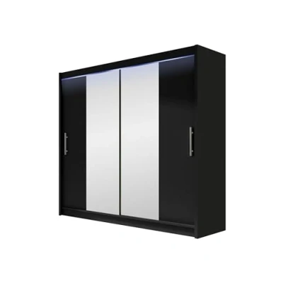 Abbildung von Mirjan24 Kleiderschrank London II mit Spiegel und RGB LED Beleuchtung, Schiebetürenschrank, Schwebetürenschrank, Modernes Schlafzimmerschrank 180x215x58cm, Garderobe, Schlafzimmer (Schwarz)