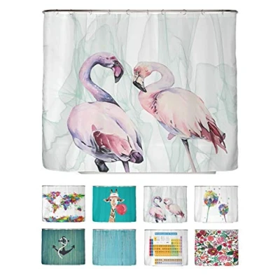 Abbildung von arteneur® Loving Flamingos Anti Schimmel Duschvorhang 240x200 Recycelt mit Öko Tex Standard 100 Beschwerter Saum, Blickdicht, Wasserdicht, Waschbar, 16 Ringe &amp; E Book Reinigungs Tipps