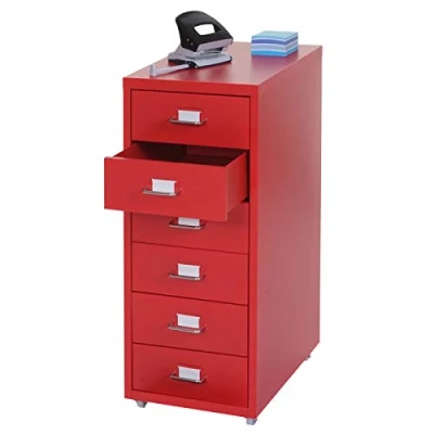 Abbildung von Mendler Rollcontainer Boston T851, Schubladenschrank Stahlschrank, 69x28x41cm 6 Schubladen rot