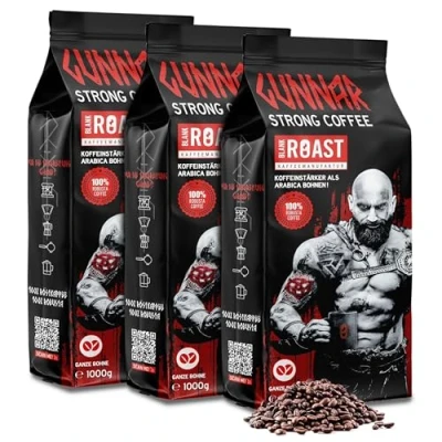 Abbildung von Blank Roast GUNNAR 1kg (3er Pack) Ganze Kaffee Bohnen Extra Stark Kräftige Robusta Röstung 494mg Koffein je Tasse Würzig &amp; Kraftvoll mit Noten von dunkler Schokolade Säurearm