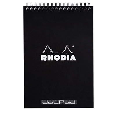 Abbildung von Rhodia 165039C Block Notepad mit Doppelspirale 80 Blätter Dot Lineatur 80g, abtrennbar und mikroperforiert, Kartonrücken, ideal für Notizen, Schwarz, 1 Stück