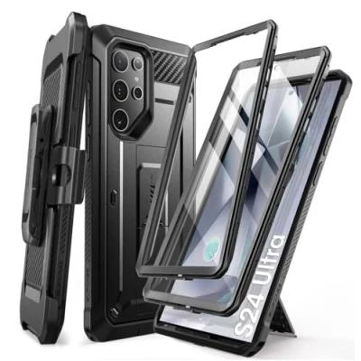Abbildung von SupCase für Samsung Galaxy S24 Ultra Hülle Bumper Case mit 2 Vorderseite (ohne Displayschutz + Displayschutz) Outdoor Handyhülle Gürtelclip und Ständer [UBPro] Ultra, Schwarz