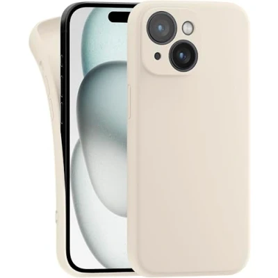 Abbildung von MyGadget Hülle Kompatibel mit iPhone 15 Plus robuste Silikon Schutzhülle TPU Case Slim Silikonhülle Back Cover Kratzfest Handyhülle Matt Creme