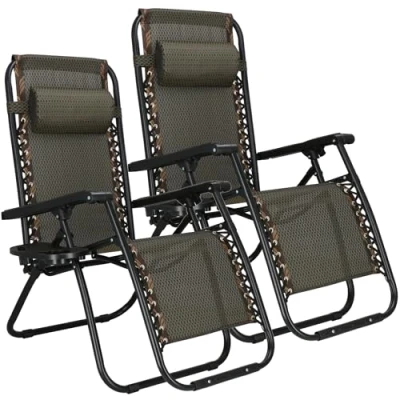 Abbildung von SPRINGOS Sonnenliege Liegestuhl mit Kopfstütze 2 Stück Gartenliege Getränkehalter Hängetasche Armlehnen Relaxstuhl Klappbar Sonnenliegen Set
