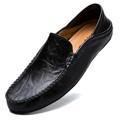 Abbildung von Unitysow Mokassins Slipper Herren Leder Slip On Fahren Schuhe Leicht Weich Loafers Handgefertigt Flache Business Schuhe,Schwarz,EU 42