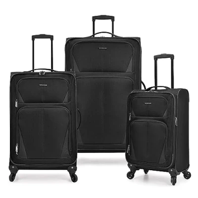 Abbildung von U.S. Traveler Aviron Bay Erweiterbares Softside Gepäck mit Spinner Rädern, Schwarz, Carry on 22 Inch, Spinnrollen
