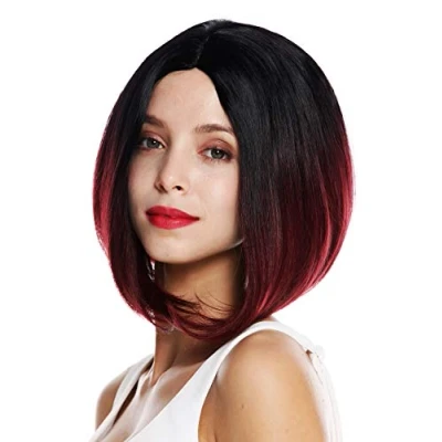 Abbildung von WIG ME UP ZM 1782 118Dye1B Perücke Damenperücke kurz Bob Longbob Mittelscheitel glatt Ombre Schwarz Rot Granatrot