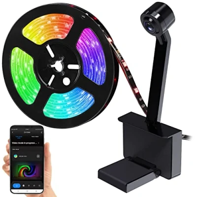 Abbildung von Luminea Home Control TV Backlight: Hintergrundbeleuchtung mit Kamera, RGB IC LEDs, WLAN, App, 5565&quot; (Fernseh Hintergrundbeleuchtung, 55 Zoll, Hintergrundbeleuchtungen)