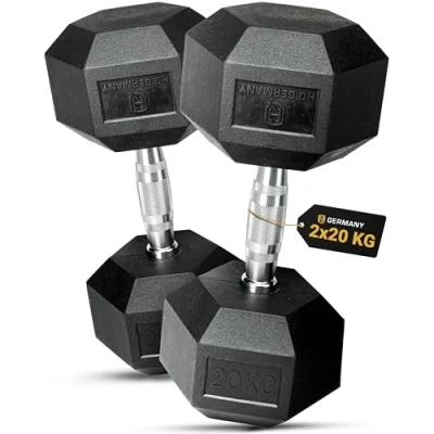 Abbildung von HQ Germany® Hexagon hanteln 20kg 2 Stück Geruchsarm, ±1,5% Gewichtstoleranz Hantel, 20 kg 2er Set, Kurzhantel, Dumbbell, Kilo Hantel Hantelset
