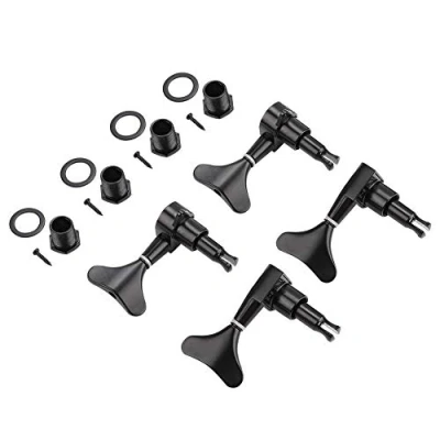 Abbildung von Bass Gitarren Stimmwirbel, Fishtail förmige Schaltfläche versiegelt Mechaniken Bassgitarre Stimmwirbel 2L2R Upgrade DIY Teile Zubehör( Schwarz)