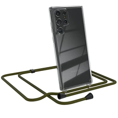 Abbildung von EAZY CASE Handykette kompatibel mit Samsung Galaxy S22 Ultra 5G Handyhülle Umhängeband, Handykordel Schutzhülle, Silikonhülle, Hülle, Stylische Kette für Smartphone, Grün Clips Schwarz