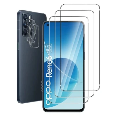 Abbildung von FWang [3+2 Stück] Temperglas Schutzfolie für Oppo Reno 6 5G und Kamera Schutzfolie,9H Härte,kratzfest,blasenfrei,HD Displayschutz