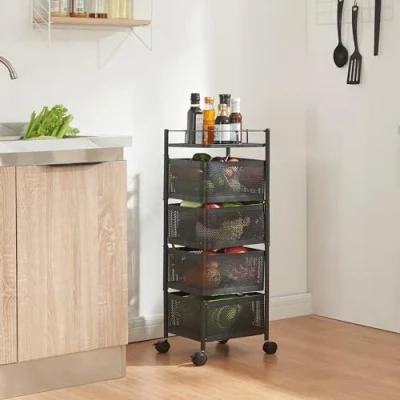 Abbildung von en.casa Rollwagen, »Sunndal« Servierwagen mit 4 Ablagekörben 79,5x27x27cm Schwarz