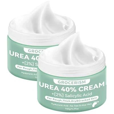 Abbildung von 2 Packungen Urea Creme 40% 150 Gramm Hornhautentferner Fußcreme, Handcreme, Bodylotion mit Hyaluronsäure, Teebaum und Aloe Vera für tiefe Feuchtigkeit, Kallusentferner Erweichung