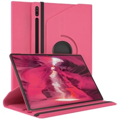 Abbildung von EAZY Case Tablet Hülle für Samsung Galaxy Tab S8 Ultra Schutzhülle 14.6 Zoll Smart Cover Rotationcase zum Aufstellen Klapphülle 360 drehbar mit Standfunktion Tasche Kunstleder Pink