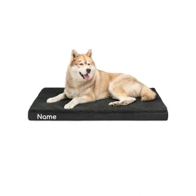 Abbildung von lionto Hundebett orthopädisch, 112x81x8 cm, Robustes Hundekissen mit weichem Plüsch, Bezug abnehmbar &amp; waschbar, wasserabweisend, geeignet für kleine große Hunde + Katzen, schwarz (Namensaufdruck)