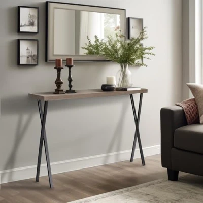 Abbildung von Wohnando Couchtisch Konsolentisch &quot;Apollo&quot;, 100x25x80cm helles Eichendekor, braun, Flurtisch, schwarz Metallbeine, Ablagetisch Flur, Wohnzimmer Sideboard