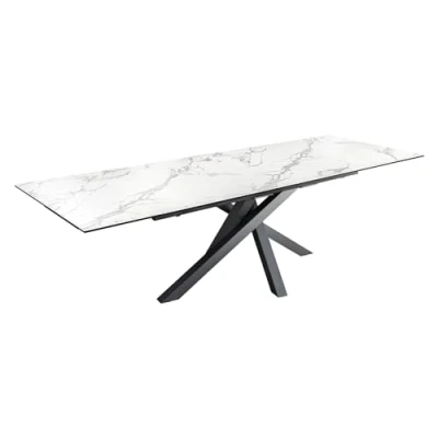 Abbildung von riess ambiente Esstisch MARVELOUS 180 220 260cm weiß grau / schwarz · bis 12 Personen (Einzelartikel, 1 St), Keramik Glas Metall ausziehbar Marmor Design Industrial