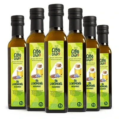 Abbildung von Leinöl Bio Kaltgepresst und Rein 250ml x6. Leinsamenöl Reich an Ungesättigte Omega 3 Fettsäuren Antioxidantien Kalzium. Organic Flaxseed Oil.