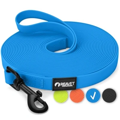 Abbildung von ReaVET Schleppleine für Hunde 10 Meter, Blau I Robuste &amp; wasserfeste Hundeleine lang Übungsleine mit Griff, Trainingsleine Laufleine große kleine