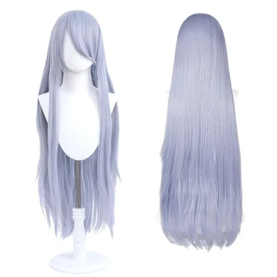 Abbildung von 100cm lange Perücke, universelle Anime Kostüm Cosplay perfekt für Party, täglichen Gebrauch, Festivals und Halloween, ideal TV, Film, Charakter (Hellgrau)