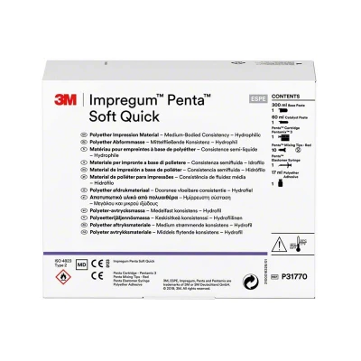 Abbildung von Impregum Penta Soft Quick Introkit 1x 300ml Basispaste 60ml Katalysator Kartusche 10x Mischkanülen rot
