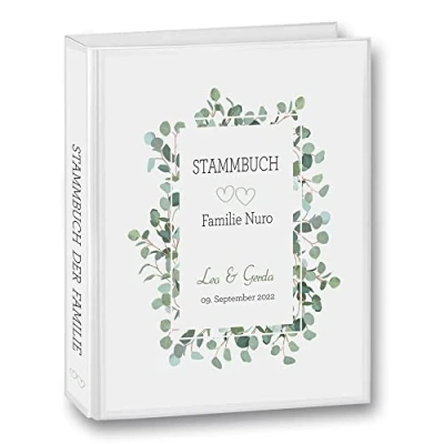 Abbildung von Stammbuch der Familie personalisiert Stammbuchmappe Nuro A4 ca. 25,5 x 32 cm Familienstammbuch Stammbücher Eukalyptus grün