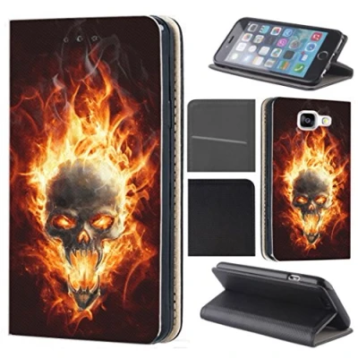 Abbildung von KX Mobile Hülle für Samsung A71 Handyhülle Motiv 1095 Totenkopf Skull Feuer Premium aus Kunstleder Beidseitig bedruckt HandyCover Galaxy