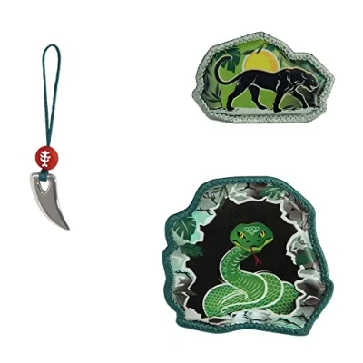 Abbildung von Step by Magic MAGS Jungle Snake Naga, grün grau, 3 teilig, 2 Magnet Applikationen und 1 Anhänger, Ergänzung für Schulranzen oder Vorschulrucksack