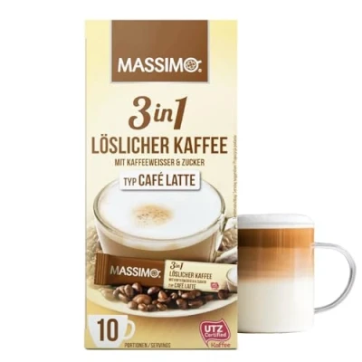 Abbildung von Massimo 3in1 Café Latte 160 Sticks Instant Kaffee á 12,5g, Löslicher Kaffeepulver, Getränkepulver mit löslichem Bohnenkaffee, Zucker und Kaffeeweißer