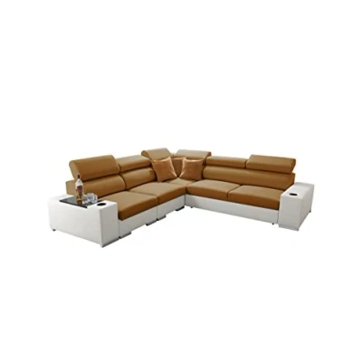 Abbildung von All4All Ecksofa mit Schlaffunktion Seo III Schlafsofa Bettkasten Sofa L Form 282x282 cm Eckcouch Gewebe Kunstleder verstellbare Kopfstützen Linke Seite Gelb/Weiß Modern 26