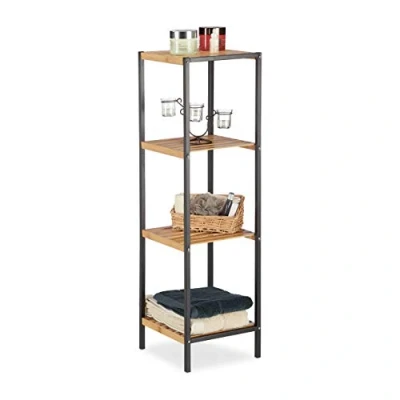 Abbildung von relaxdays Standregal Quadratisches Regal Bambus und Stahl, 4