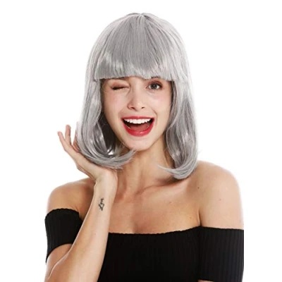 Abbildung von WIG ME UP 0073 3 ZA68E Perücke Damenperücke Karneval schulterlang Longbob Bob glatt Pony helles Grau