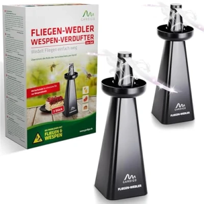 Abbildung von GARDIGO® Wespenwedler 2er Set I Fliegenwedler mit einzigartiger Wespen Abwehr Schale Fliegenabwehr, Fliegenvertreiber, Wespenschutz, Mückenabwehr Insektenschutz gegen Fliegen, Wespen, Mücken
