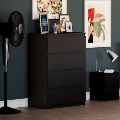 Abbildung von Vida Designs Kommode Denver, Kiefernholz, Schwarz, 4 Drawer