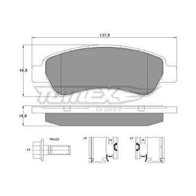 Abbildung von TOMEX brakes TX 14 41 Bremsbelagsatz Hinterachse nicht für Verschleißwarnanzeiger vorbereitet mit Bremssattelschrauben Zubehör